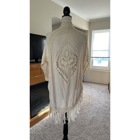 Jodifl Women's Crochet Open Front Cardigan Shawl Size Small lightweight fringe - Picture 1 of 8